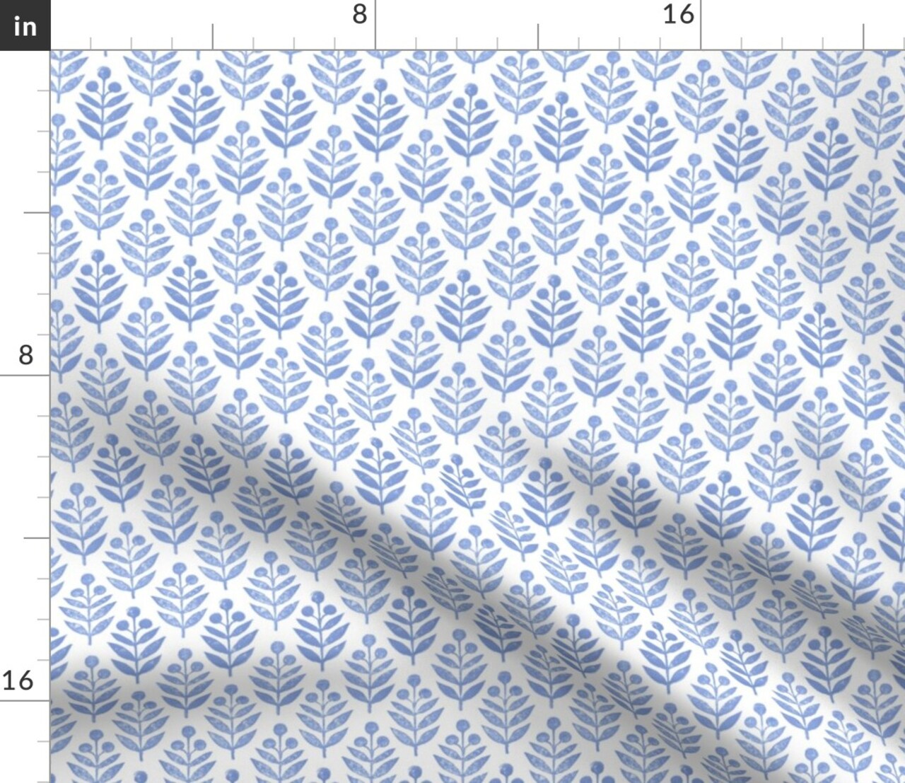 Traditional Floral Botanical Classic Blue And White Block Print Small Scale Custom Printed Fabric by Spoonflower Various Fabrics by the Yard or Fat Quarter